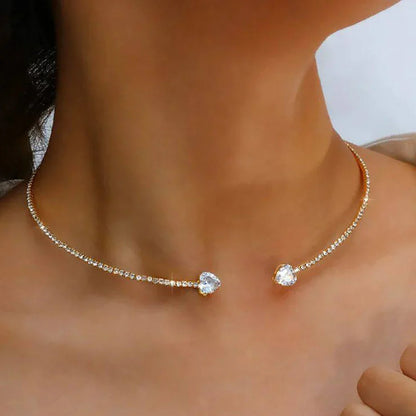 1.6cttw Heart Shape Moissanite Diamond Open Choker Necklace for Women S925 Silver Plated 18k Gold Bridal Collar Tennis Necklace