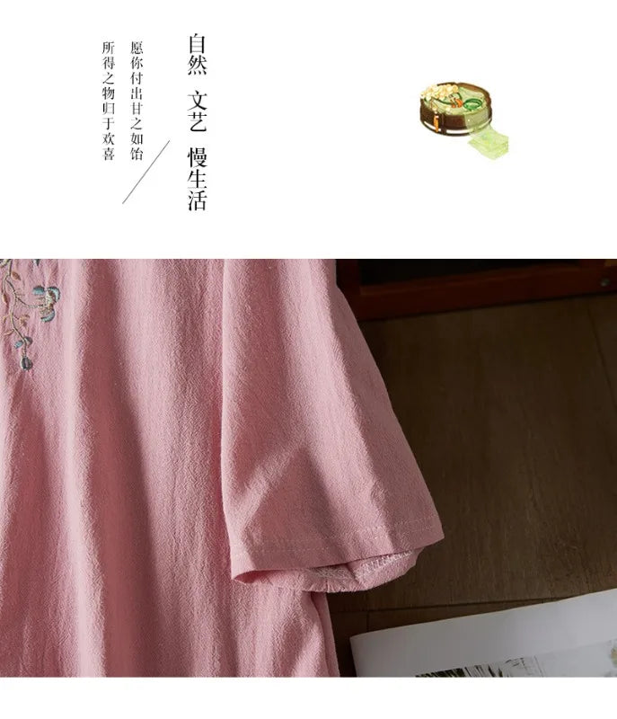 Embroidery Ethnic Style Fashion Clothes Vintage Cotton Linen Streetwear Harajuku Chinese Style Summer Dress for Women Clothing
