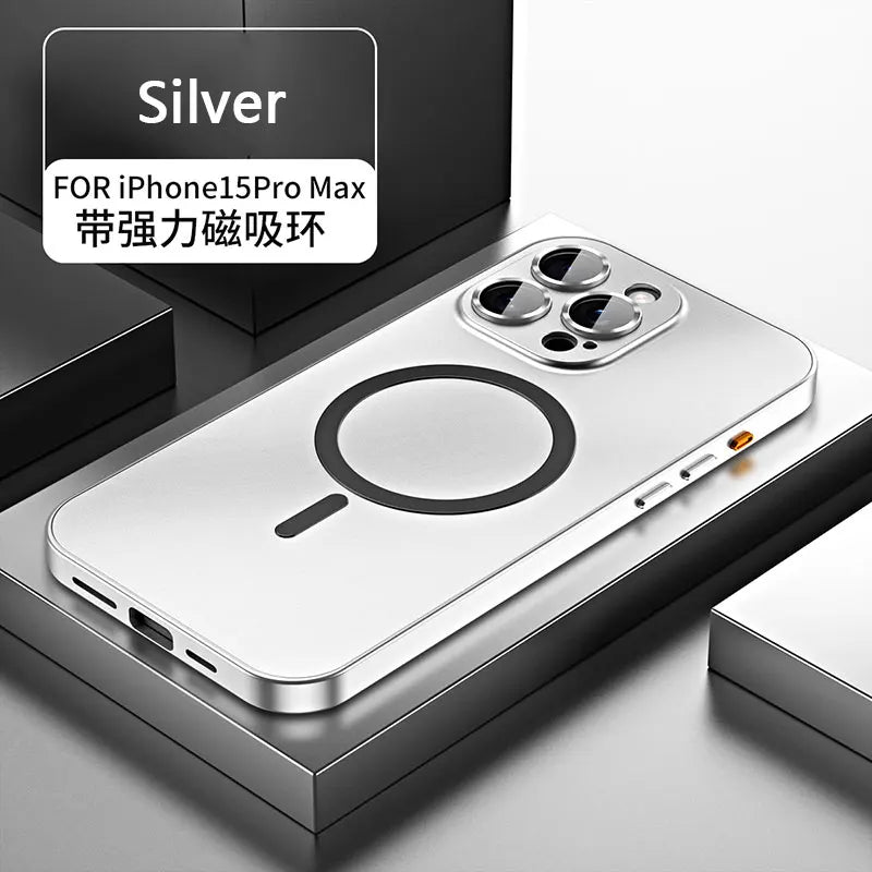 Aluminum Metal Frame Magnetic Case For iPhone 13 12 14 15 16 17 Pro Max For Magsafe Wireless Charging Lens Film PC Back Panel