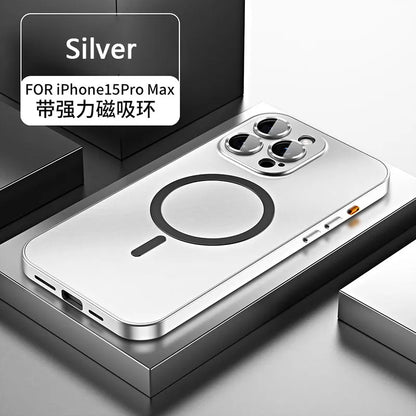 Aluminum Metal Frame Magnetic Case For iPhone 13 12 14 15 16 17 Pro Max For Magsafe Wireless Charging Lens Film PC Back Panel