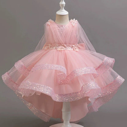 Fashion Solid Princess Dress Girls Lace Mesh Sleeveless Flower Girl Dresses Summer Children Clothing Girls Dress 1-10 Years