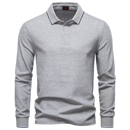 2025 New Men's Mock Neck Polo Shirts for Men Cotton Solid Color Long Sleeve Polo Desinger Social Luxury Touch Male