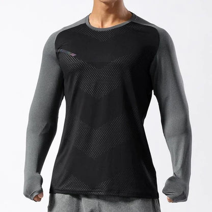 Men's Sport Long Sleeve Tops Quick Dry Fitness T-shirts Bodybuilding Gym Tees Casual Skinny Elastic Breathability Sportswear
