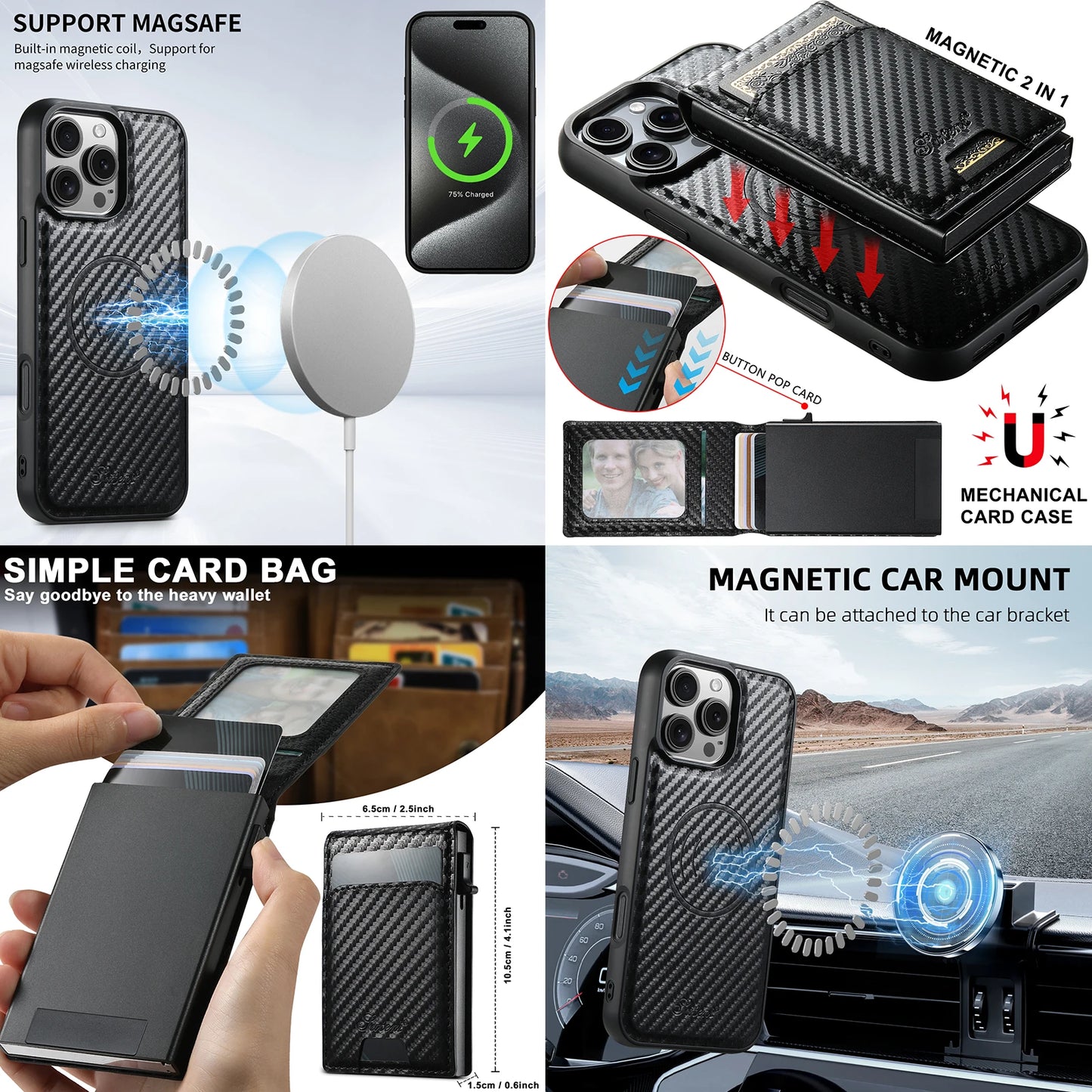For iPhone 17 Air/16/15/14/12/13 Promax Plus all-inclusive TPU magnetic card holder for inserting leather mobile phone cases