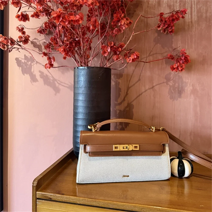 Luxury Leather and Woven Handbag with Vintage Metal Buckle, Elegant Short Handle, Stylish Women’s Tote for Evening & Daily Use