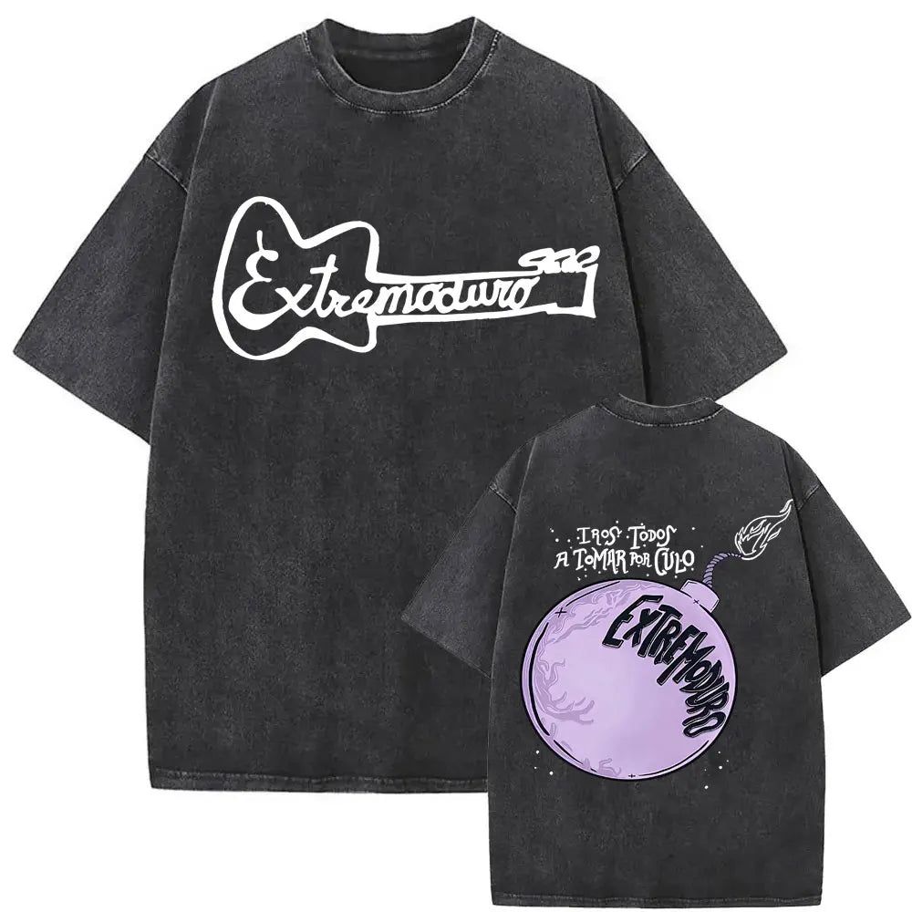Rock Band EXTREMODURO Tour 2025 Vintage Washed T-shirt Men Women Fashion Hip Hop Street T Shirts Summer Loose Oversized T Shirt