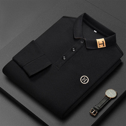 New Best-selling Spring and Autumn Men's Trendy Fashion Lapel Embroidered Long Sleeved Top Polo Shirt Sweatshirt T-shirt