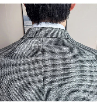 Bright Silk Thousand Bird Grid Suit Jacket Korean-style Business Fashion Slim Fit Single Breasted Men Social Party Dress Coats