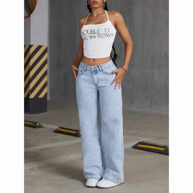 Autumn 2025 New Casual European and American Women's Loose Straight Wide-leg Denim Trousers Women
