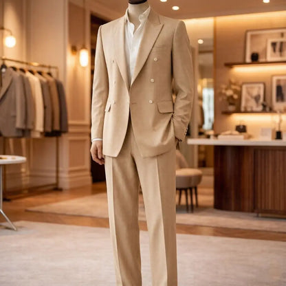Mens Sage Green Double Breasted 2 Pieces Summer Wedding Suit Tailored Slim Fit Groom Formal Flap Pockets Beach Prom Office Wear