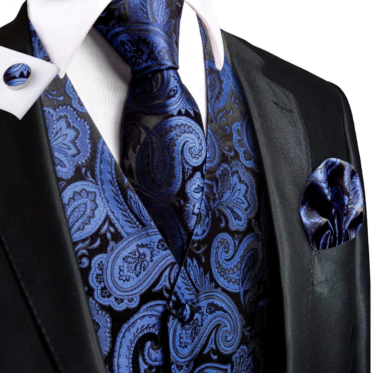 Jacquard Silk Mens Waistcoat Tie Set Sleeveless Jacket Necktie Hanky Cufflinks Suit Gold Blue Black Vest Wedding Business