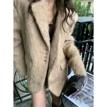 2026 Women Winter Blazer Coat Turn Down Collar Warm Coat Turn Down Collar Fashion Design Blazer Feminino Tops Clothes