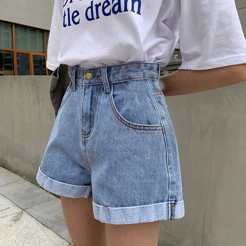 Women's Denim Shorts Wide With Belt High Waist Female Short Jeans Pants Trend 2025 New In Offer Aesthetic Hot Elasticty Outfits