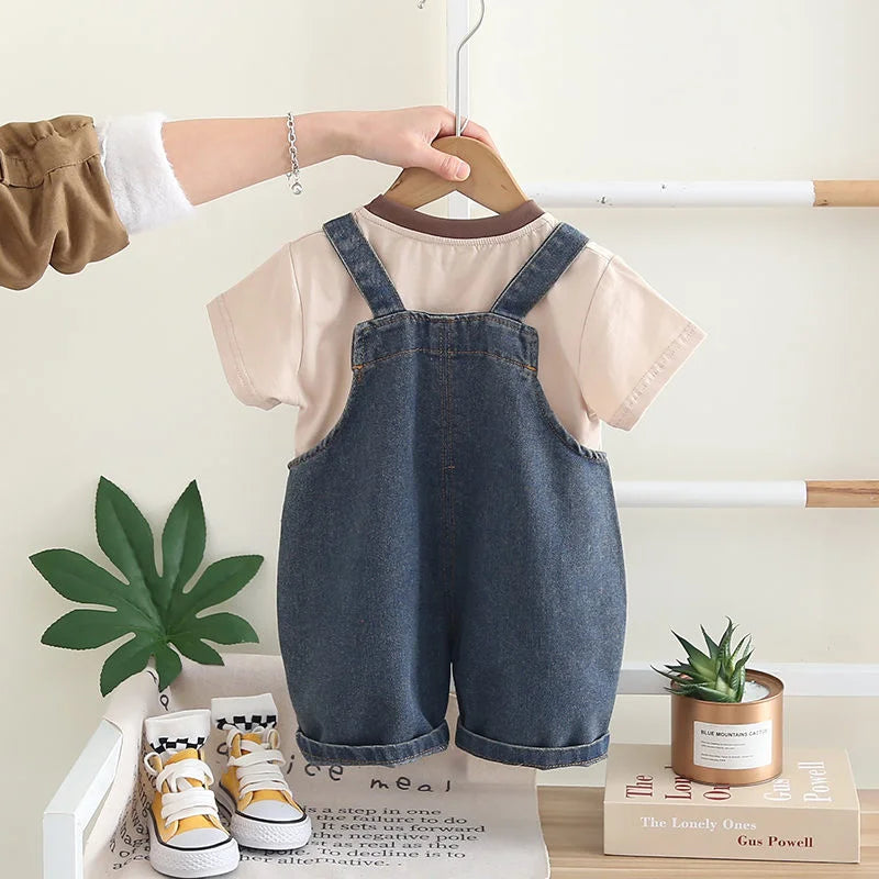 Children Clothing Baby Boys Girls Cartoon Duck T Shirt Denim Overalls 2Pcs/sets Kids Infant Casual Clothes Toddler Fashion Wear