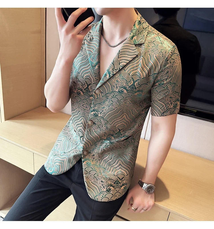 Summer Thin Ice Silk Without Lining Men Suit Coats 2025 New High-end Fashion Jacquard Casual Social Shirt Coat Men Clothing