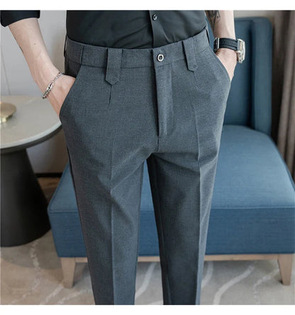 Elastic Waist Solid Color Suit Pants Men Formal Slim Fit Business Casual Trouser High Quality Social Wedding Fashion Dress Pant