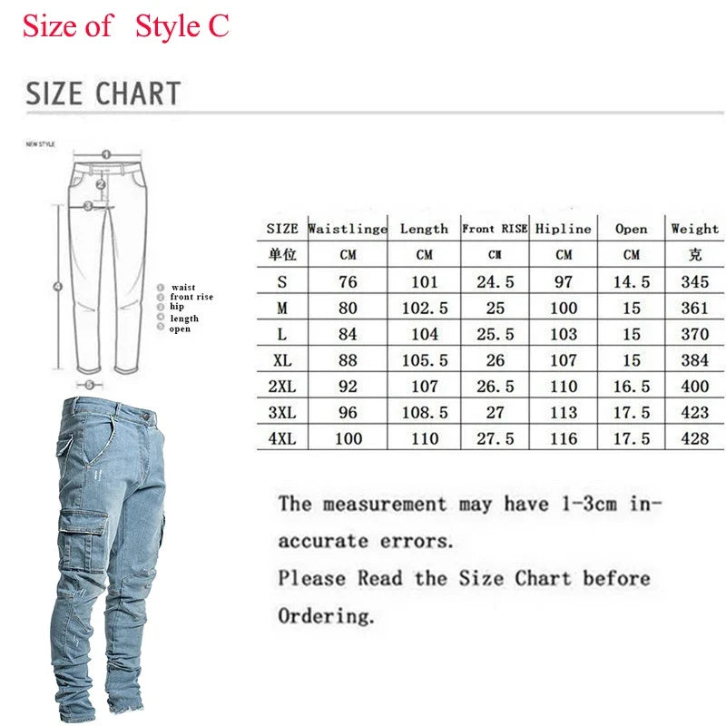 New Autumn Men Pants Casual Tactical Jeans Male Multiple Pockets Cargo Pant Casual Straight Dimem Jeans Trousers Plus Size S-4Xl