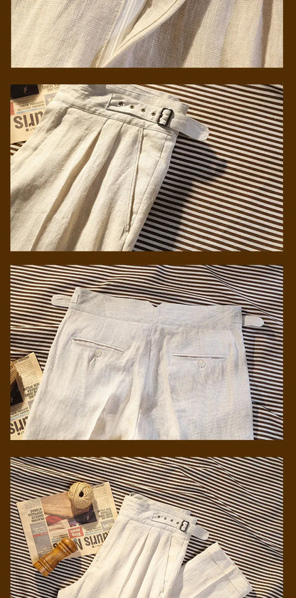 Summer Thin Pure Linen Fabric Goulger Casual Pants Men's Tapered Slim Nine-Minute Pants Can Be Customized