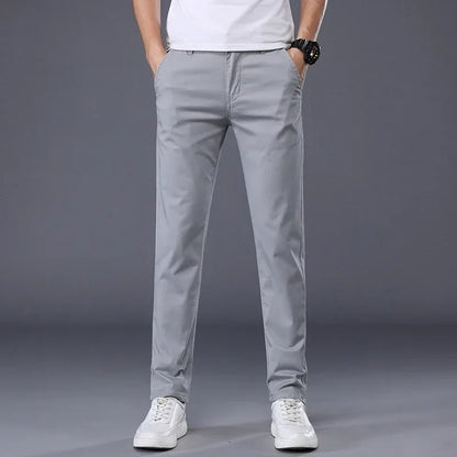 Summer Thin Men's Casual Pants Cotton 7 Colors Classic Style Elastic Straight Slim Fit Business Fashion Long Trousers Male