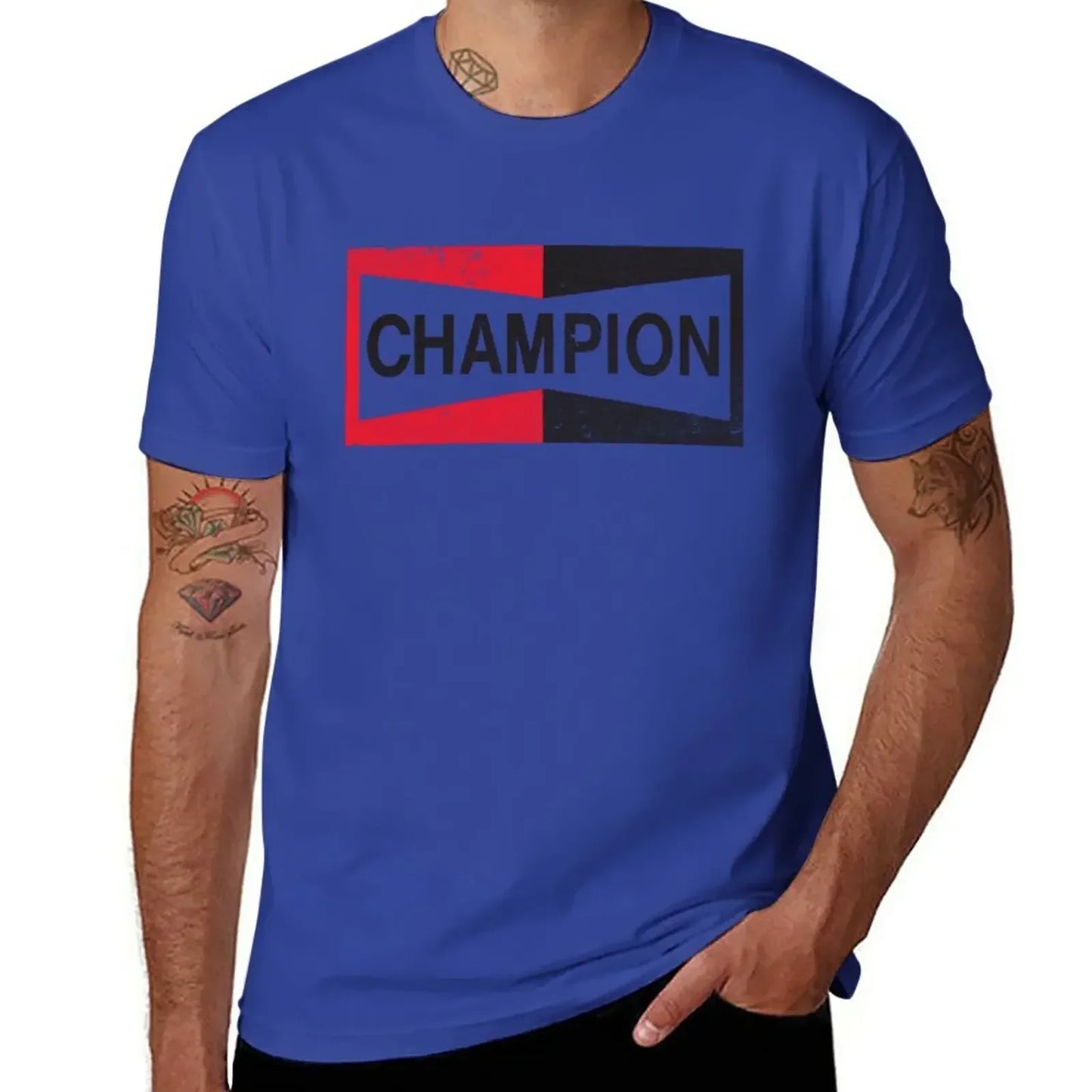 CHAMPION - Spark Plug Retro Distressed Emblem - Cl T-Shirt Short sleeve tee new edition slim fit t shirts for men