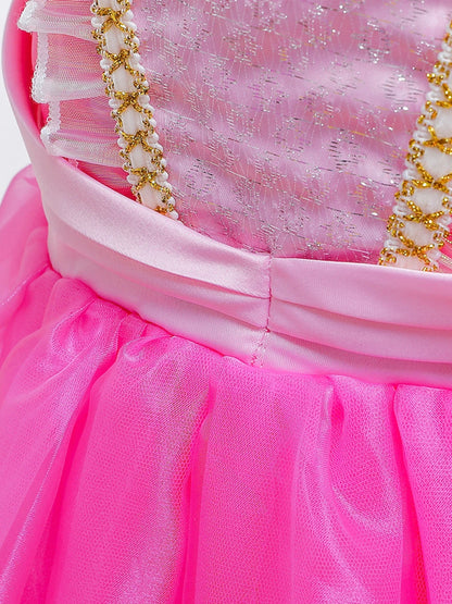 2025 Girls Princess Dress Up Fancy Elegant Rose Pink Cosplay Costumes Kids Sweet Birthday Party Carnival Party Dresses For 2-10Y