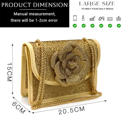 Evening Shoes and Bags Set with Full Diamond Handmade Petal Clutches Pointed Toe Peach Color Mid-Heel Women Shoes