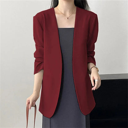 Fashion New Solid Casual Joker Women's Blazer Spring Autumn No Placket Cardigan Suit Jackets V-neck Long Sleeve 19-Color Coats