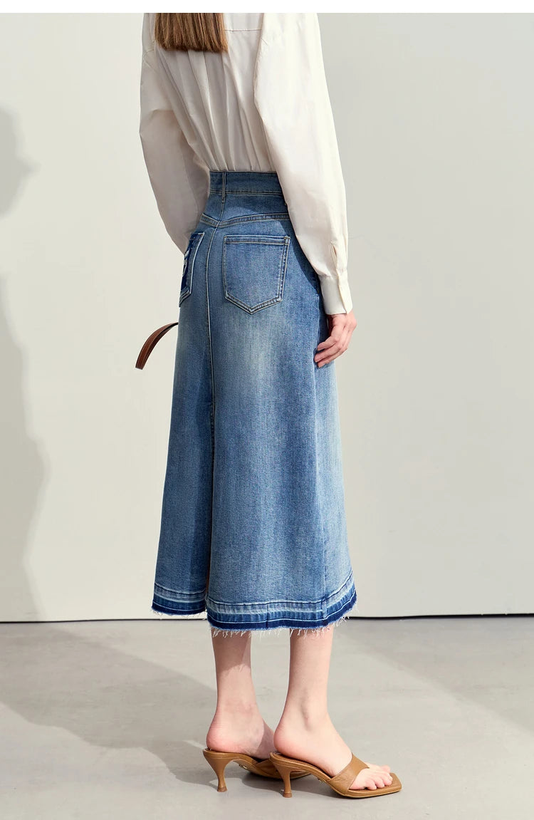 Minimalism 2024 Summer New Casual Denim Style Women Jeans Skirts Letters Embroidery Open Fork Female A-line Skirt 12442282