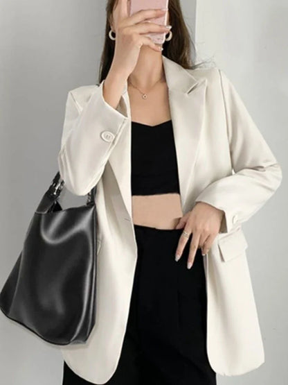 Eye Catching Women's Black Oversized Single Button Solid Wear To Work Casual Blazer Spring Autumn Jacket Influencer Korean Style