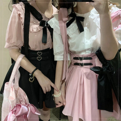 Japanese Gothic Y2k Lolita Skirt Women Elegant Sweet Lace Ruffles Ribbon Bandage Mini Skirts Girls Sexy Cute Punk Party Skirt