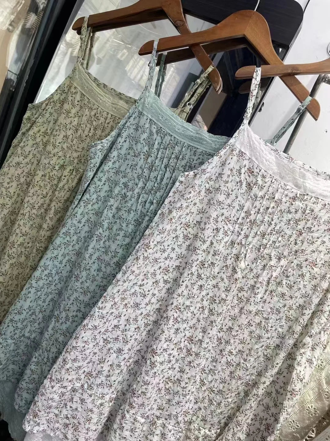 100% Cotton lace embroidery patchwork print slip dress mori girl autumn summer Japan style sweet petticoat dress cute clothes