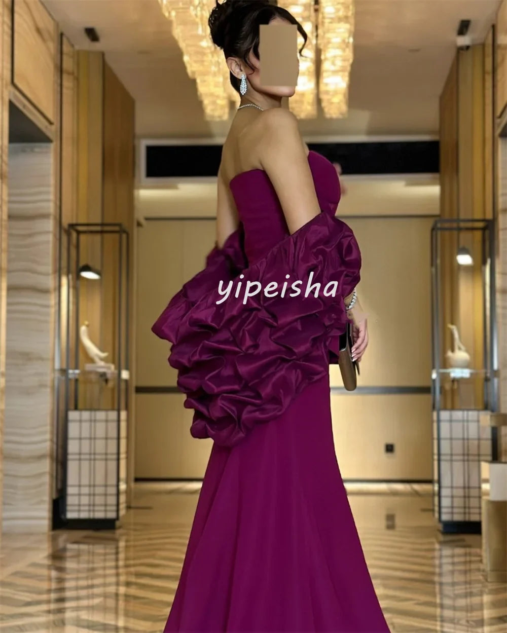 Customized Exquisite Sparkle Jersey Ruched Ruffle Mermaid Sweetheart Sweep Long Dresses Bespoke Occasion Dresses Sizes Available