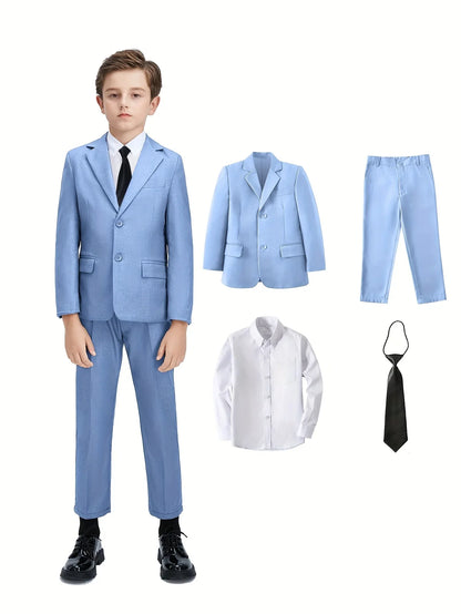 Boys Suit 4 Piece Jacket Pants Shirt Tie Bow Tie Random Wedding Birthday Party Gift Size 2-16Y Teens Suit Tuxedo