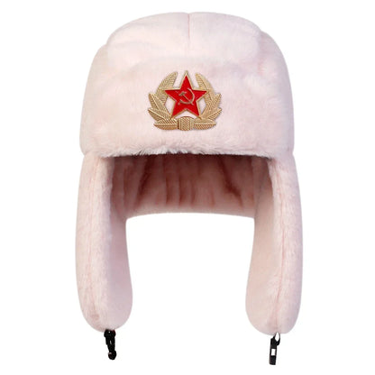 Unisex Five-pointed Star Label Lei Feng Hat Winter Earflap Hat Keep Warm Ski Hat Bomber Hat for Outdoor Riding Snow Activities