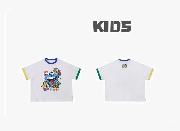 Summer Boys Cotton Contrast Cartoon T-Shirt Tops+Loose Colored Stripes Pant Set School Kids Tracksuit Child 2PCS Outfit 5-16 Yrs