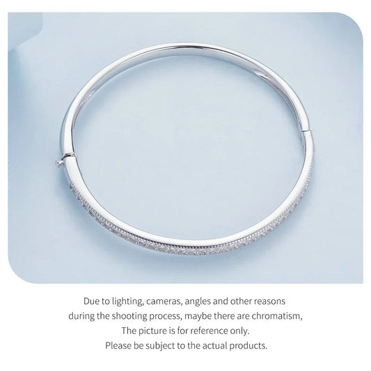Bracelet jonc en argent sterling 925 avec zircons, plaqué platine, bijou fin, cadeau pour maman, femme, épouse, fille BSB130