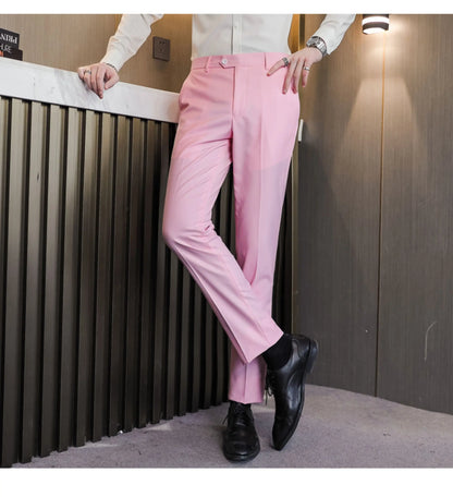 Plus Size 40-29 High Qualitys Men's Solid Color Slim Fit Suit Pants Fashion Business Formal Men Wedding Social Party Trousers