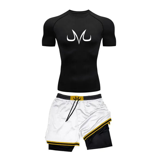 Men's Running Tracksuit Anime Print Training Fitness Sportswear Set Compression Leggings Sport Gym Performance Shorts Rash Guard