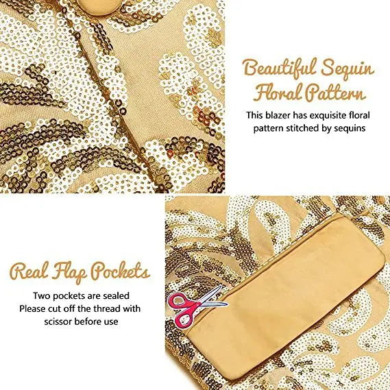 2026 Men's Shiny Gold Sequins Blazer Stylsih Shawl Collar One Button Tuxedo Floral Suit Jacket Party Wedding Groom Costume Homme