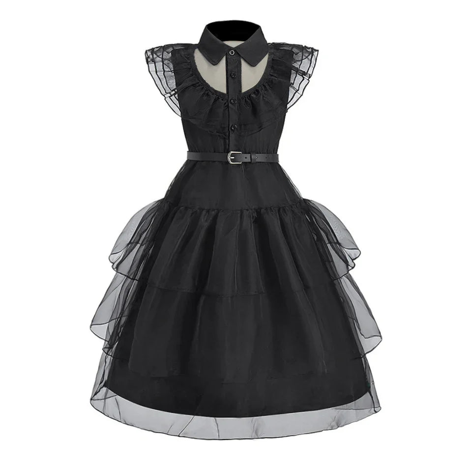 Girl Costume Kids Cosplay Black Witch Princess Dress Children Pageant Dinner Dress Girl Halloween Party Dancing Clothing