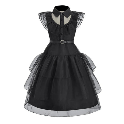 Girl Costume Kids Cosplay Black Witch Princess Dress Children Pageant Dinner Dress Girl Halloween Party Dancing Clothing