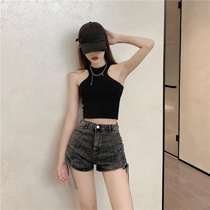 Summer Coquette Strappy Short Jean Pants Woman Harajuku Fashion Stretchy Cheap Outdoor Design XL New In Denim Shorts for Women