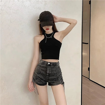 Summer Coquette Strappy Short Jean Pants Woman Harajuku Fashion Stretchy Cheap Outdoor Design XL New In Denim Shorts for Women