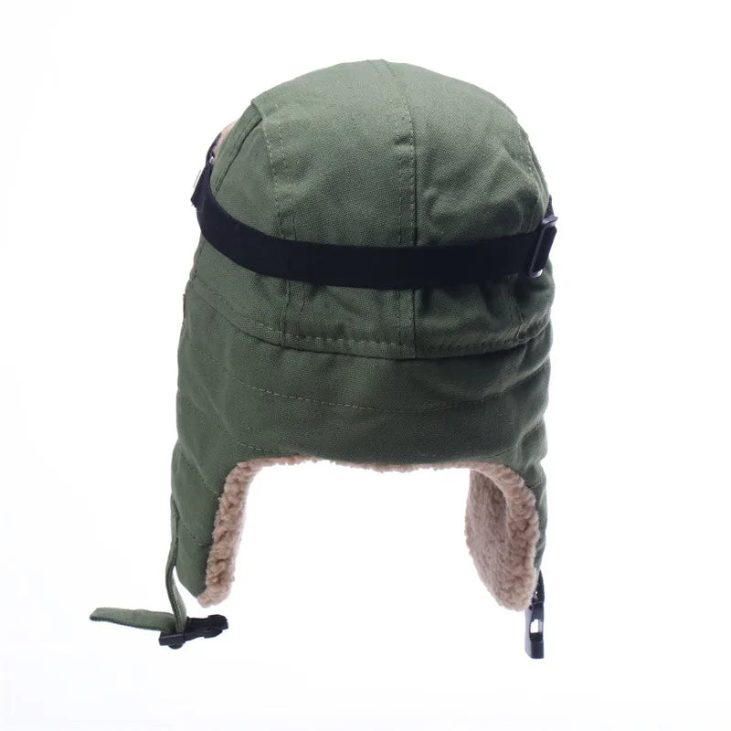 Army Military Ushanka Men&Women Windproof Winter Bomber Hats with Goggles Warm Lamb Wool Pilot Earflap Thermal Snow Cap