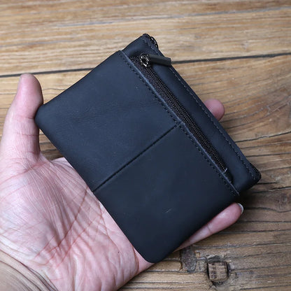 Vintage Genuine Leather Men's Zero Wallet Natural Cowhide Zipper Key Bag Women's Bank Card Bag Mini Coin Bag  Card Holder