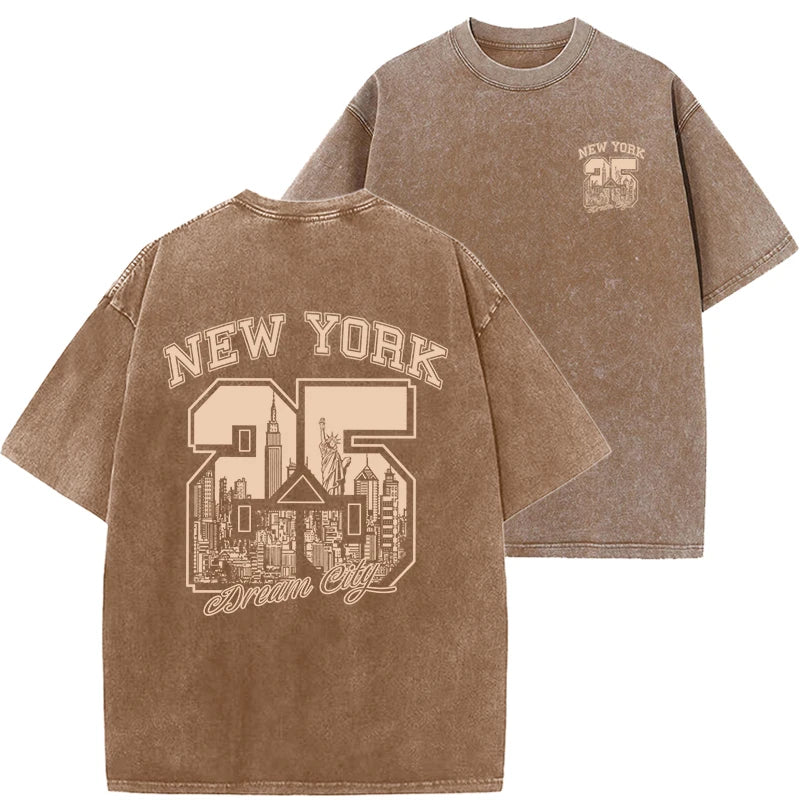 New York City Funny Print  Woman T Shirts Summer Vintage Washed Cotton Breathable Tee Shirt Fashion Casual Home Tshirt