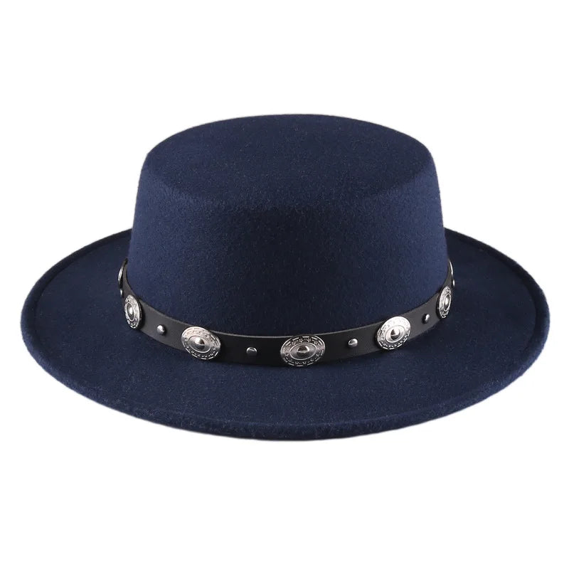 Panama Vintage Wide Brim Black Fedora Hat Men Flat Top Wool Jazz Cap Elegant Ladies Gentleman Gambler Hats