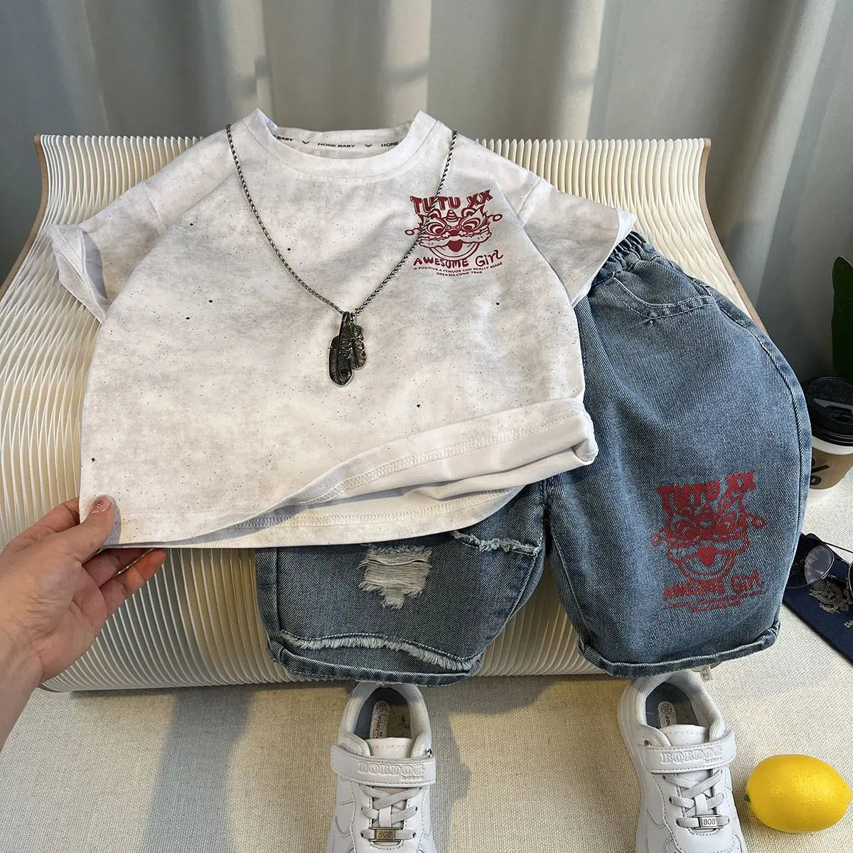 Korean Children's Summer Clothes Kids Set Outfits Boys 2026 Handsome Sleeveless&Short Sleeved T-shirt Denim Shorts 2-piece Set
