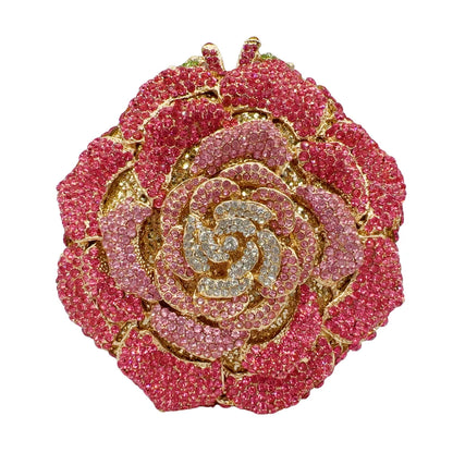Luxury Rose Shape Diamond Rhinestone Clutch Bag Hollow Metal Banquet Wedding Handbag Women Evening Bag