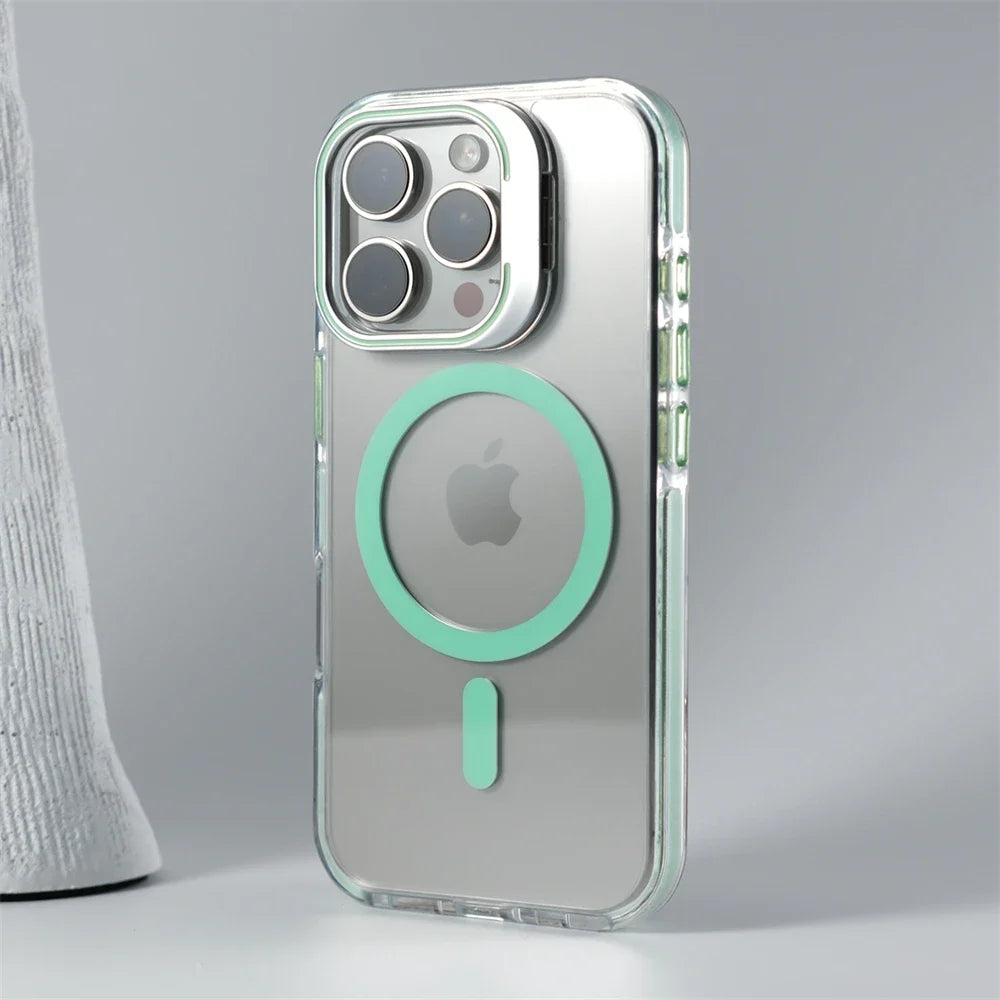 Luxury Lens Holder Shockproof Magnetic Case For iPhone 16 15 14 Plus 13 12 17 Pro Max 17Air 16e Magsafe Fashion Clear Cover